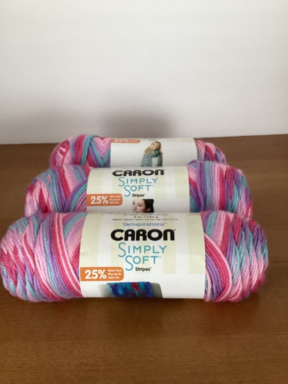 Caron Simply Soft Times Square Stripes Yarn Pink Multi Color 3-Skeins Acrylic